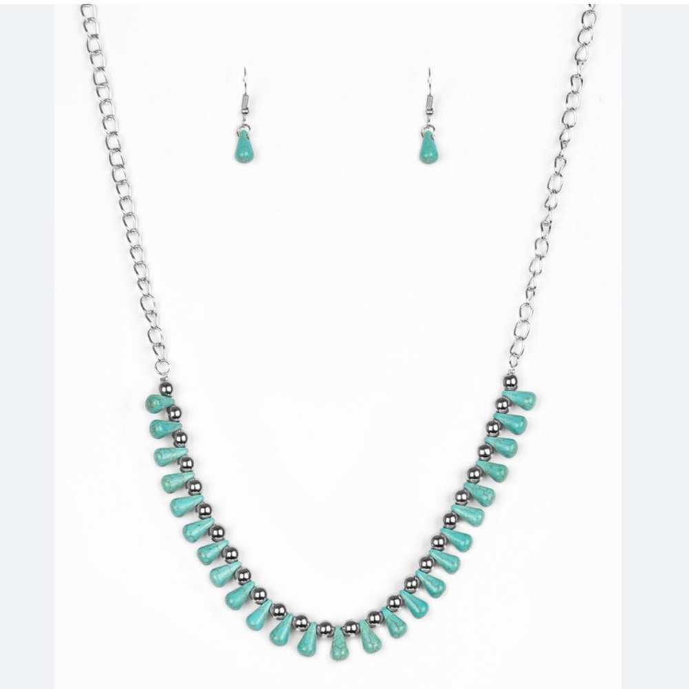 Extinct Species Blue Beaded Necklace and Earring Set